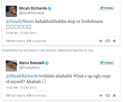 Micah Richards y Mario Balotelli se rien en twitter