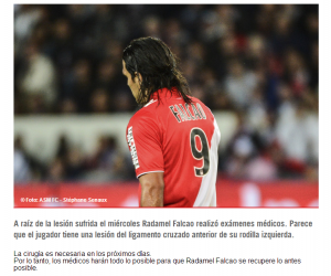 Falcao será operado