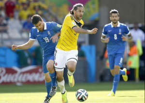 Yepes celebró su centenario con la camisa de la seleccion colombia ante grecia