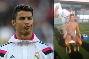 Cristiano Ronaldo recibe un cubo de agua helada
