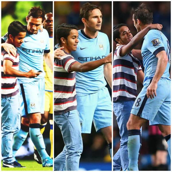 Un joven aficionado invadió el campo del Etihad para tomarse una selfie con Frank Lampard, el mediocampista inglés lo atendió.