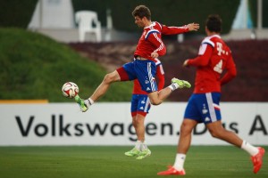 Thomas Müller en el entrenamiento del Bayern Munich