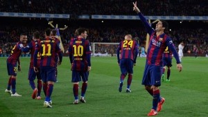 Luis Suárez celebra el gol ante el Real Madrid