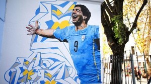 uis Suárez es inmortalizado con un mural en la escuela donde estudió en Uruguay