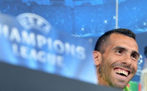 Carlos Tévez en rueda de prensa de Champions League