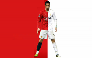 comparativo de cristiano ronaldo con la camiseta del manchester united y con la camiseta del real madrid