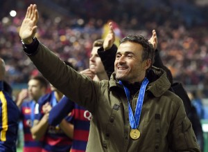 Luis Enrique celebrando con Barcelona