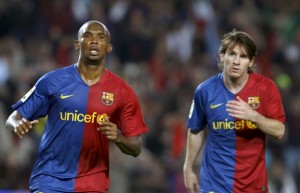 Samuel Eto'o y Messi en Barcelona