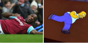 Michail Antonio celebró su gol...a lo Homero Simpson