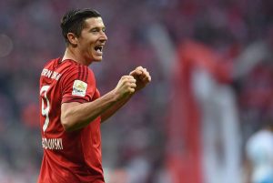 Robert Lewandowski celebrando con el Bayern Múnich