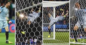 Buffon sufrió una fuerte caída mientras festejaba con la afición la victoria ante Bélgica en la EURO 2016