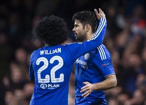 Willian y Costa jugando con el Chelsea