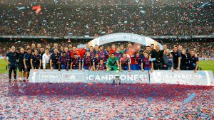 Celebración del Barcelona de la Supercopa de España ante el Sevilla