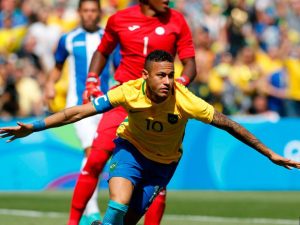 Neymar celebrando un gol ante Honduras en los Juegos Olímpicos