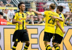 Aubameyang celebrando con el Borussia Dortmund
