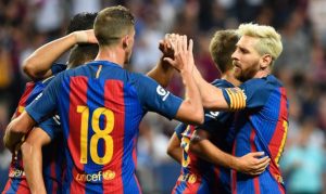 messi celebra un gol con el fc barcelona ante la sampdoria en el camp nou por el joan gamper