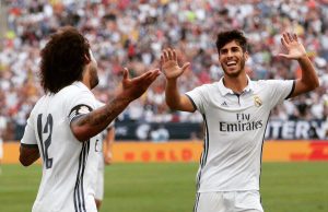 celebración de marco asensio golazo real madrid sevilla supercopa