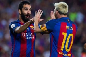 messi y arda turan celebran gol y triunfo del fc barcelona