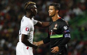 saludo de pogba y cristiano ronaldo en la euro 2016 tras el duelo entre portugal y francia