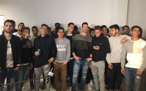 Jugadores del Cultural Leonesa en el sorteo de la Copa del Rey