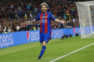 Messi celebrando un gol con el Barcelona