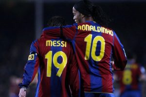 Messi y Ronaldinho con el Barca