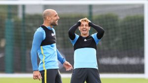 Pablo Zabaleta entrenando con el Manchester City