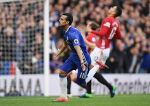 Pedro celebrando un gol ante el MAnchester United con el Chelsea