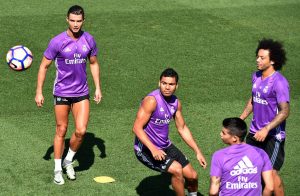 Cristiano Ronaldo, Marcelo, Casemiro y James entrenando con el Real Madrid