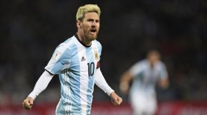 Messi celebra un gol con al selección argentina 2016