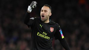 david ospina celebra en la champions league con el arsenal