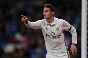 James celebrando un gol con el Real Madrid