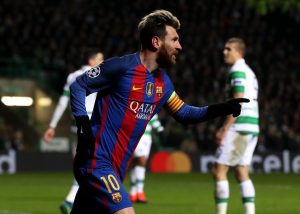 Messi celebrando un gol en Champions League frente al Celtic
