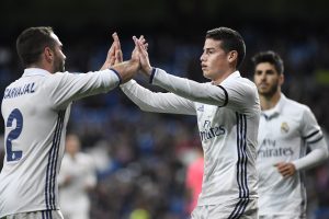 James Rodríguez celebrando con el Real Madrid