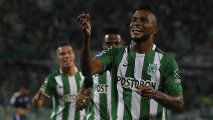Miguel Borja festejando con Nacional