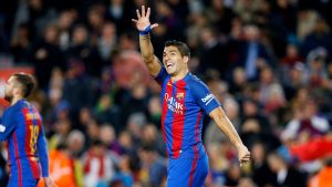 Luis Suárez celebrando con Barcelona