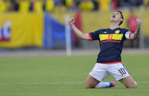 james rodriguez celebra un gol con la seleccion colombia eliminatorias rusia 2018