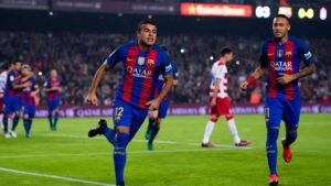 Rafinha junto a Neymar en el Camp Nou