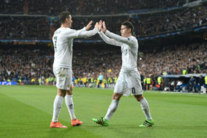 Cristiano y James en el Bernabéu