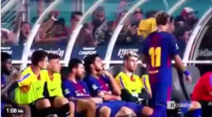 el frio saludo de neymar messi y luis suarez