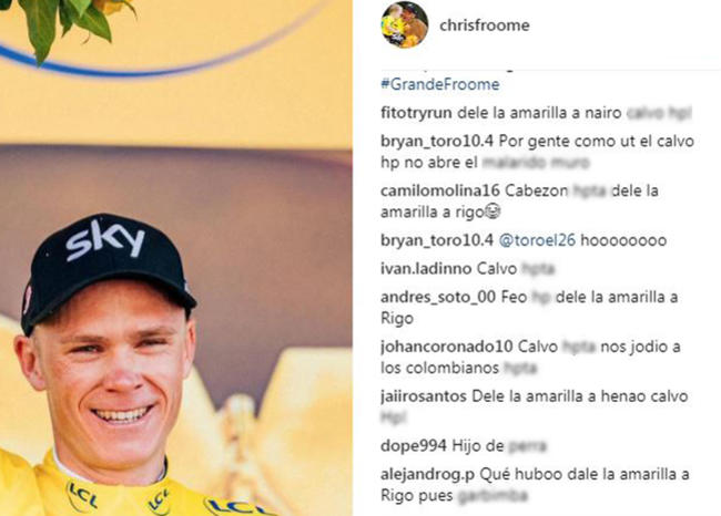 Vuelve y juega: Colombianos insultan a Chris Froome en Instagram