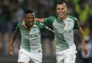 mateus uribe y andres ibarguen celerbran con atlético nacional