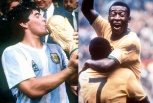 Maradona y Pelé con la Copa del Mundo