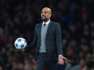 Pep en un partido de Champions