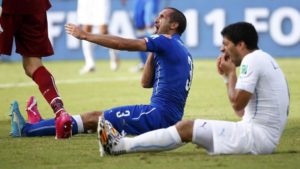 Chiellini y Suárez en Brasil 2014