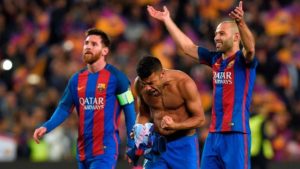 Messi, Rafinha y Mascherano con el Barca