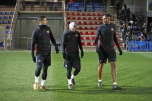 Suárez, Messi y Mina con el Barcelona