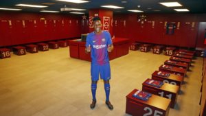 Yerry Mina en el vestuario del camp nou del barcelona