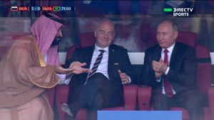 La reacción de Infantino, Putin y el jeque Mohammed Bin Salman luego del tercer gol de