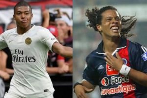 Mbappé y Ronaldinho gol con el psg identico